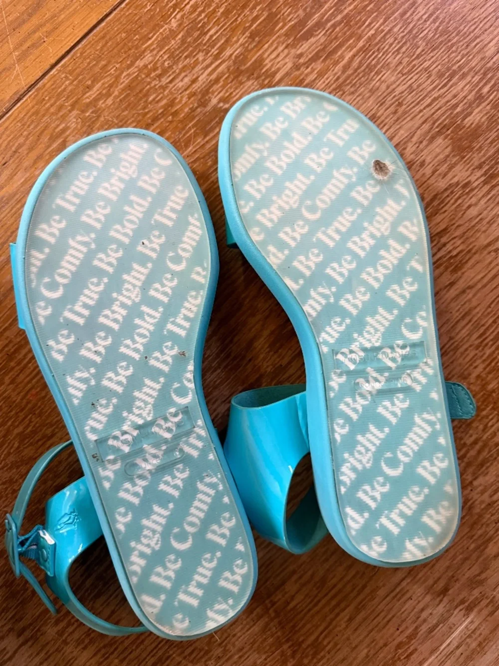 Hush Puppies Aqua Blue Jelly Sandals Women’s Ankle Strap Comfort Flats - Picture 3 of 3